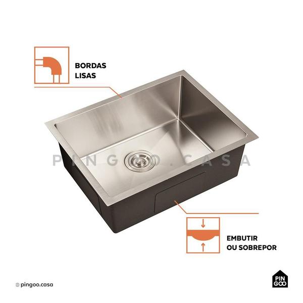 Imagem de Kit Cuba para Cozinha Terena 58 cm e Torneira Misturador Monocomando em Aço Inox Iriri - Prata