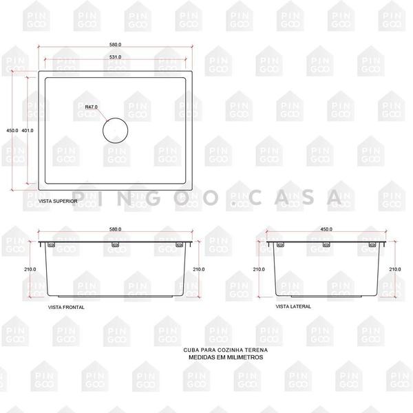 Imagem de Kit Cuba para Cozinha Terena 58 cm e Torneira Misturador Monocomando Extensível Gurupi - Prata