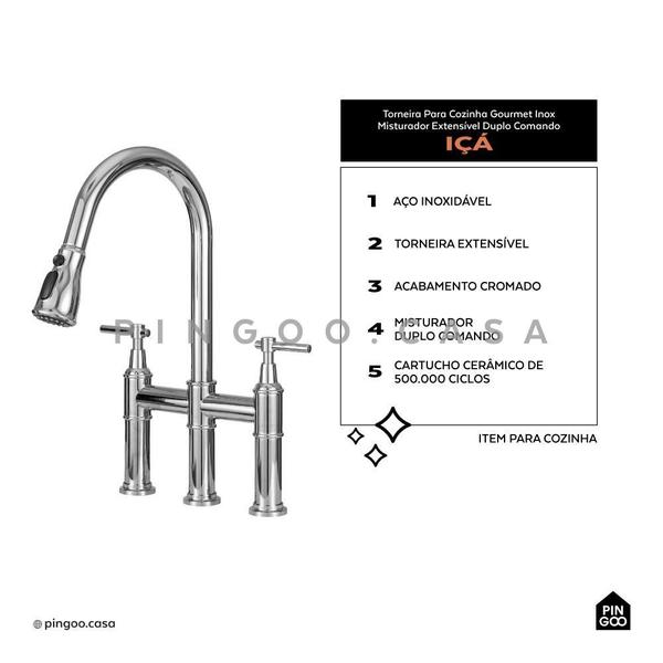 Imagem de Kit Cuba para Cozinha Tukano e Torneira Misturador Duplo Comando Içá Aço Inox - Prata