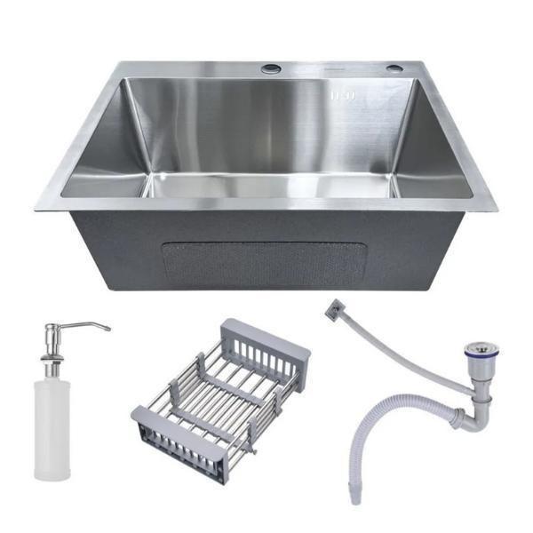 Imagem de Kit Cuba Pia Aço Inox Quadrada Cozinha E Torneira Flexível