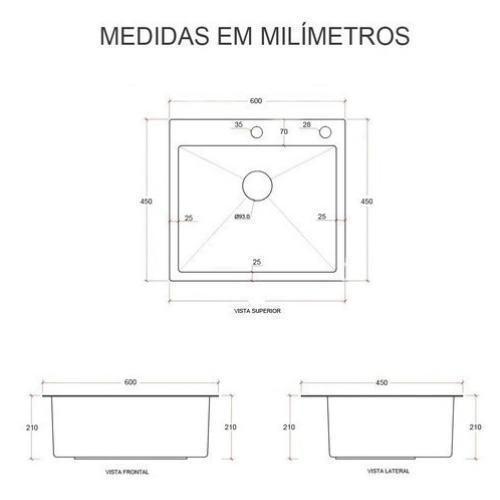 Imagem de Kit Cuba Pia Aço Inox Quadrada Gourmet E Torneira Flexível