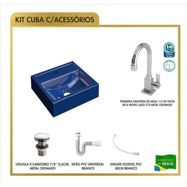 Imagem de Kit Cuba Q32 Torneira Luxo 1195 Metal Válvula Click 1 Polegada G Sifão Pvc Flexível Compace