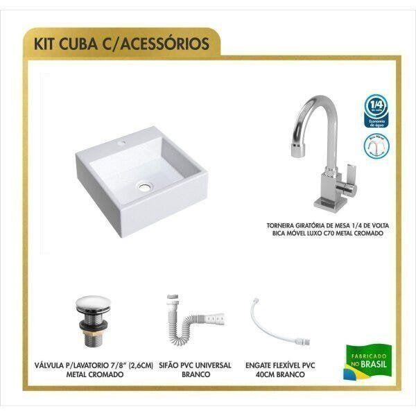 Imagem de Kit Cuba Q355 Torneira Luxo 1195 Metal Válvula Click 1 Polegada G Sifão PVC Flexível Compace