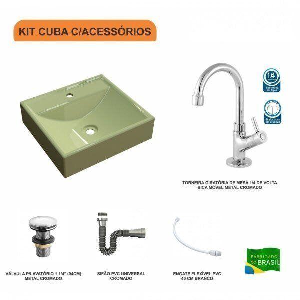 Imagem de Kit Cuba Q39 com Torneira 1198 Metal e Válvula Click 1 1/2" Sifão Cromado e Flexível Compace