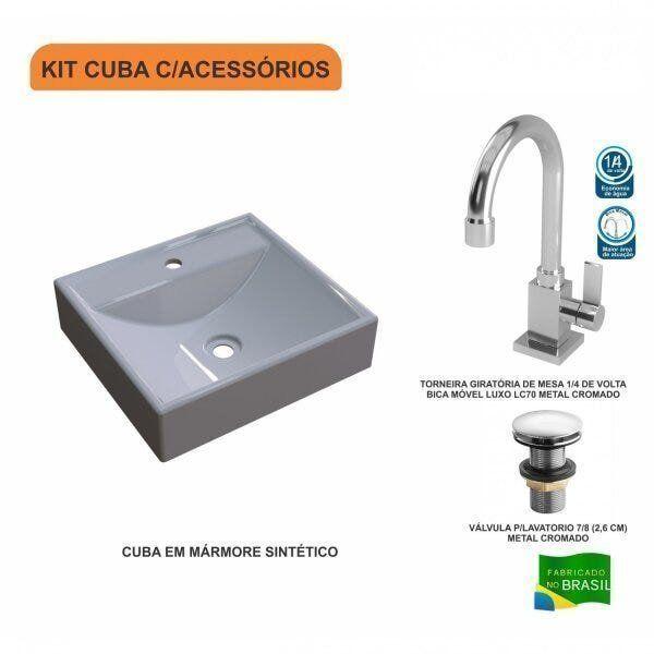 Imagem de Kit Cuba Q39 com Torneira Luxo 1195 e Válvula Click 1"B Pol. Compace