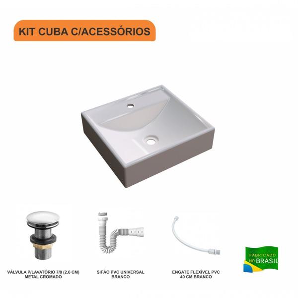 Imagem de Kit Cuba Q39 com Válvula Click, Sifão Pvc e Flexível Compace