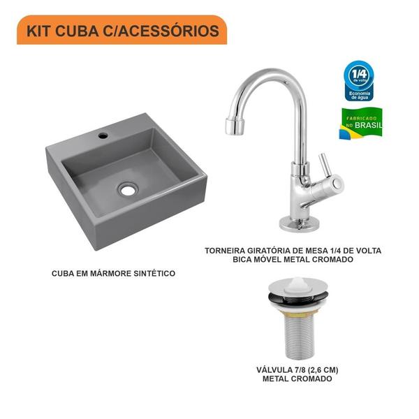 Imagem de Kit Cuba Q395 C/Torneira 1198 Metal + Válvula 1'' (2,6cm)