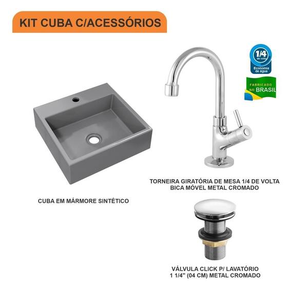 Imagem de Kit Cuba Q395 C/Torneira 1198 Metal + Válvula Click 1 1/2'' (04cm)