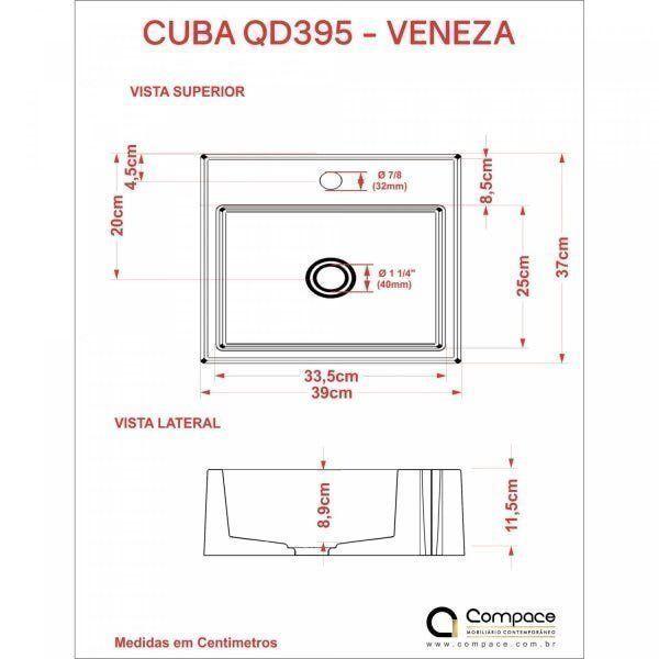 Imagem de Kit Cuba Q395 com Torneira 1198 Metal 1/4 Volta Compace