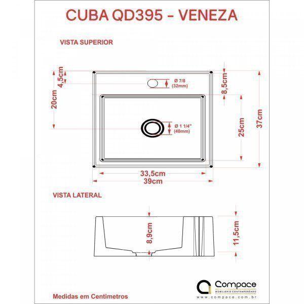 Imagem de Kit Cuba Q395 com Torneira Luxo 1195 e Válvula Click 1 Polegada B Compace