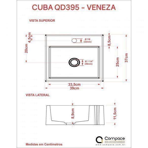 Imagem de Kit Cuba Q395 com Torneira Luxo 1195 Metal 1/4 Volta Compace