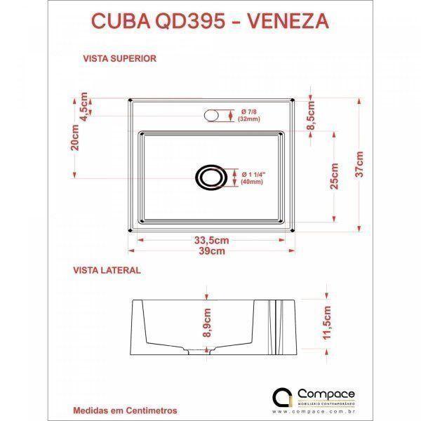 Imagem de Kit Cuba Q395 Torneira Pratika 1060 Metal 1/4 Volta Compace