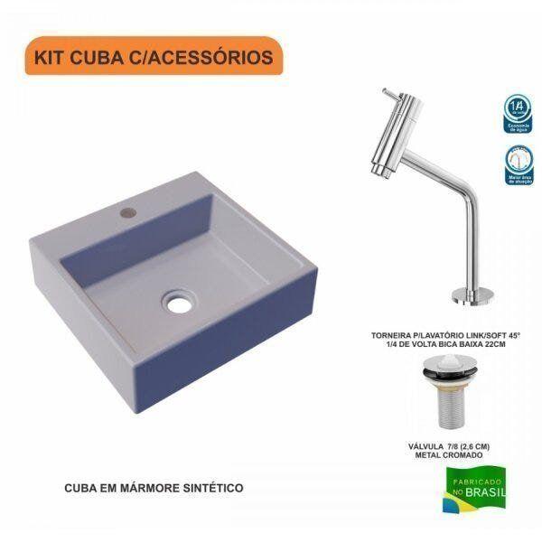 Imagem de Kit Cuba Q395 Torneira Pratika 1060 Metal Válvula 1 Polegada Compace