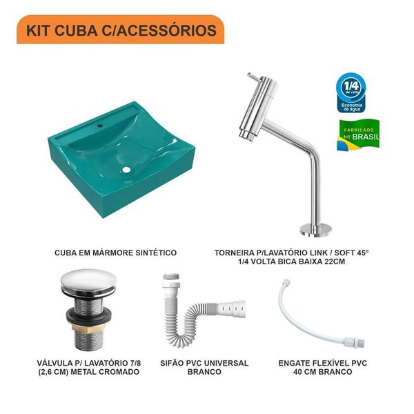 Imagem de Kit Cuba Q440 C/Torneira Pratika 1060 Metal + Válvula Click 1''G + Sifão Pvc + Flexível