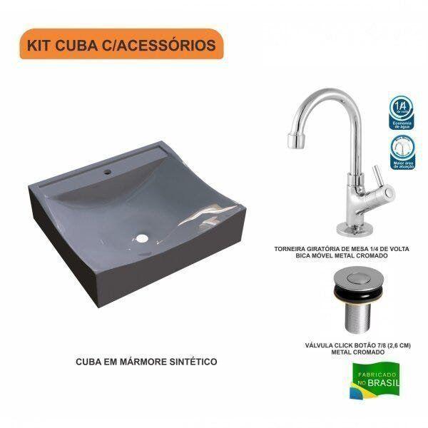 Imagem de Kit Cuba Q440 com Torneira 1198 Metal e Válvula Click 1"B Compace