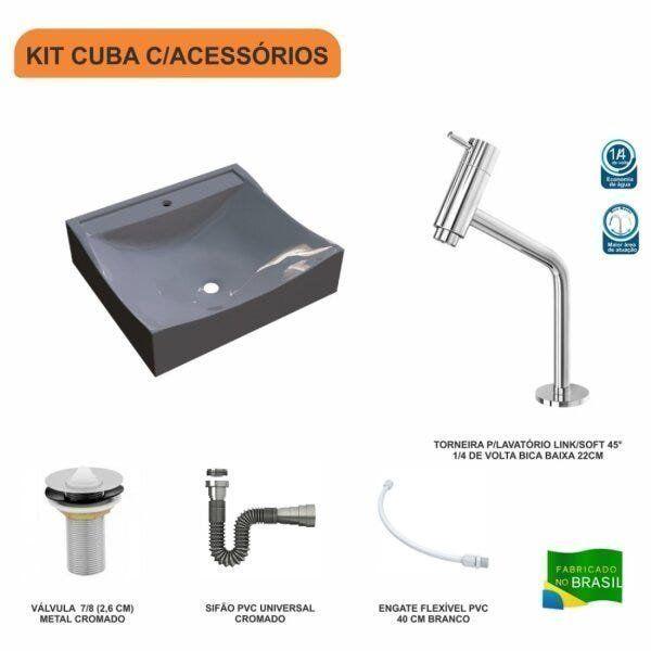 Imagem de Kit Cuba Q440 com Torneira Pratika 1060 Metal e Válvula 1 Pol. Sifão Cromado e Flexível Compace