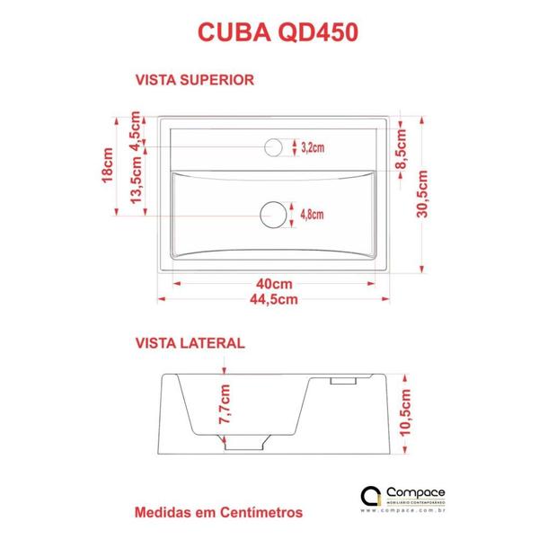 Imagem de Kit Cuba Q45 C/Torneira 1198 Metal + Válvula Click 1''B (2,6cm)