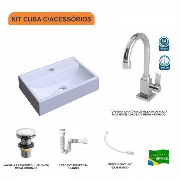 Imagem de Kit Cuba Q45 com Torneira Luxo 1195 Metal e Válvula Click 1 Pol. 1/2 Sifão PVC e Flexível Compace