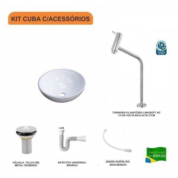 Imagem de Kit Cuba R30 com Torneira Link 1062 Metal e Válvula 1 Polegada e Sifão Pvc e Flexível Compace