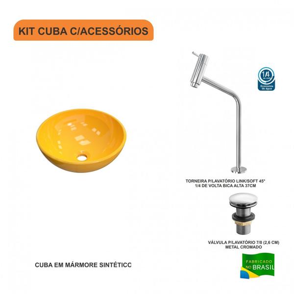 Imagem de Kit Cuba R35 com Torneira Link 1062 Metal e Válvula Click 1 Polegada G Compace Amarelo