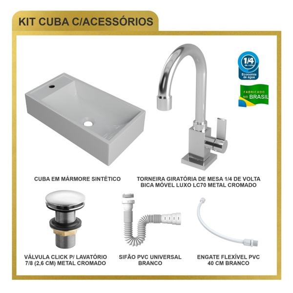 Imagem de Kit Cuba Rl545 Roma com Torneira Luxo e Válvula Click com Sifão e Flexível Branca