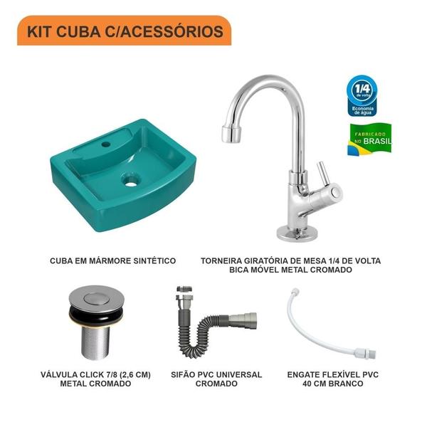 Imagem de Kit Cuba RT41 C/Torneira 1198 Metal + Válvula Click 1''B (2,6cm) + Sifão Cromado + Flexível