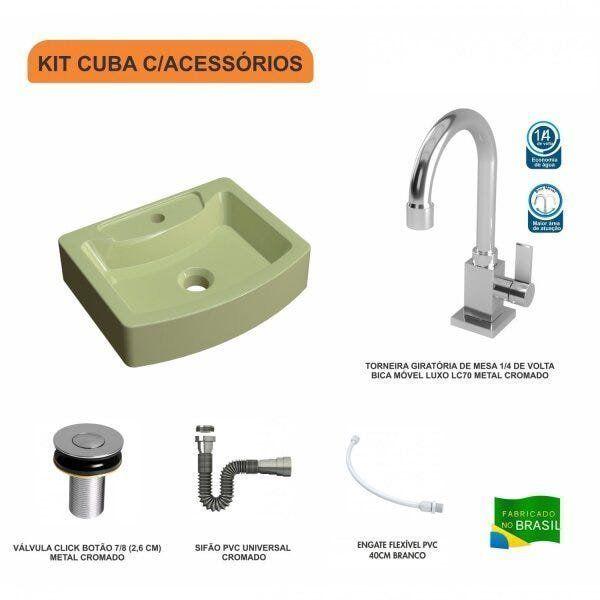 Imagem de Kit Cuba RT41 com Torneira Luxo 1195 Metal e Válvula Click 1 Polegada B e Sifão Cromado e Flexível C