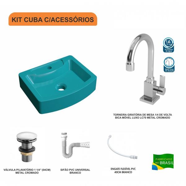 Imagem de Kit Cuba RT41 com Torneira Luxo 1195 Metal e Válvula Click 1 Polegada e Meia e Sifão Pvc e Flexível