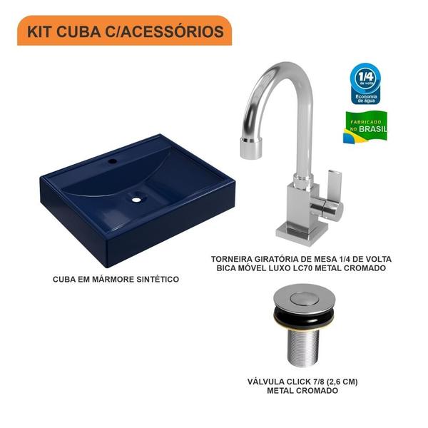 Imagem de Kit Cuba RT49 C/Torneira Luxo 1195 + Válvula Click 1''B (2,6cm)