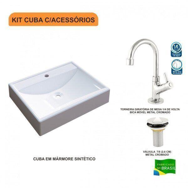 Imagem de Kit Cuba RT49 com Torneira 1198 Metal e Válvula 1 Polegada Compace