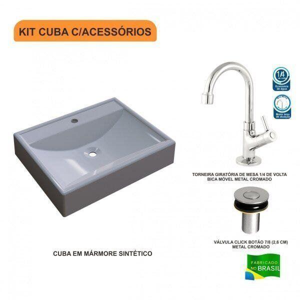 Imagem de Kit Cuba RT49 com Torneira 1198 Metal e Válvula Click 1 Polegada B Compace