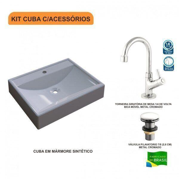 Imagem de Kit Cuba RT49 com Torneira 1198 Metal e Válvula Click 1 Polegada G Compace