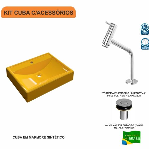 Imagem de Kit Cuba Rt49 com Torneira Pratika 1060 Metal e Válvula Click 1 Polegada B Compace