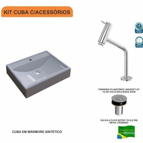 Imagem de Kit Cuba RT49 com Torneira Pratika 1060 Metal e Válvula Click 1 Polegada B Compace