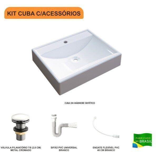 Imagem de Kit Cuba RT49 com Válvula Click 1 Polegada G e Sifão Pvc e Flexível Compace