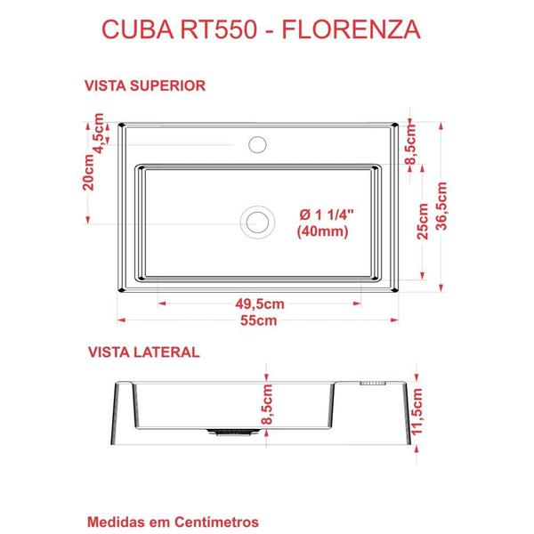 Imagem de Kit Cuba RT55 C/Torneira Pratika 1060 Metal + Válvula 1'' (2,6cm) + Sifão Pvc + Flexível