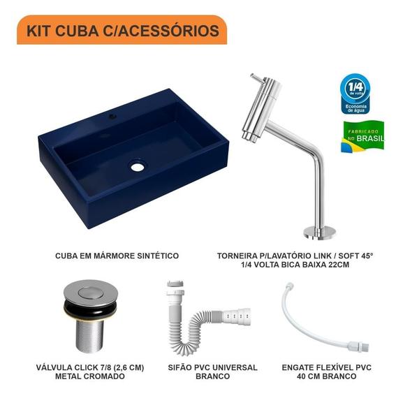 Imagem de Kit Cuba RT55 C/Torneira Pratika 1060 Metal + Válvula Click 1''B (2,6cm) + Sifão Pvc + Flexível