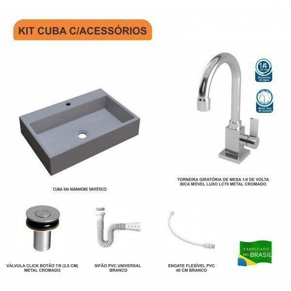 Imagem de Kit Cuba RT55 com Torneira Luxo 1195 Metal e Válvula Click 1 Polegada B e Sifão Pvc e Flexível Compa