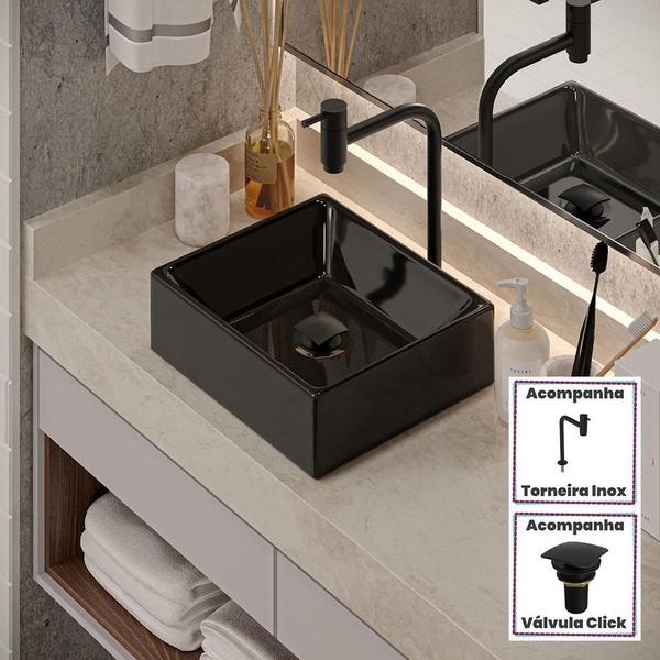 Imagem de Kit Cuba Tulipa com Torneira Inox Black Valvula Click Black Preto