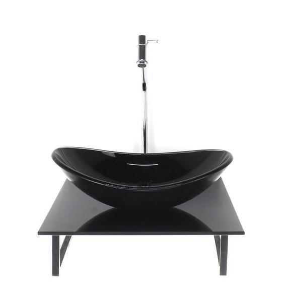 Kit Cuba Vidro Oval 10Mm Tampo Vidro 40Cm X 40Cm Preto Full - Cubas E Gabinetes Imagem de Kit Cuba Vidro Oval 10Mm Tampo Vidro 40Cm X 40Cm Preto Full