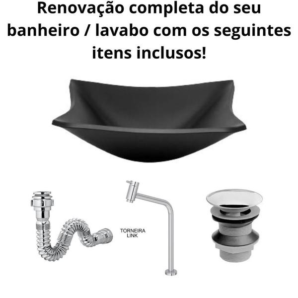 Imagem de Kit Cuba Vidro Quadrada 30cm p/ Banheiros Lavabos + Torneira Link + Válvula Click + Sifão Universal