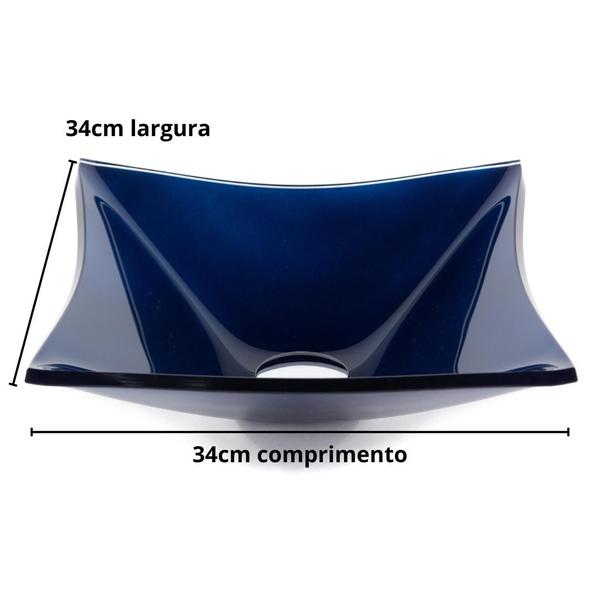 Imagem de Kit Cuba Vidro Quadrada 34cm Banheiros Lavabos + Torneira Link + Válvula Click+ Sifão Universal