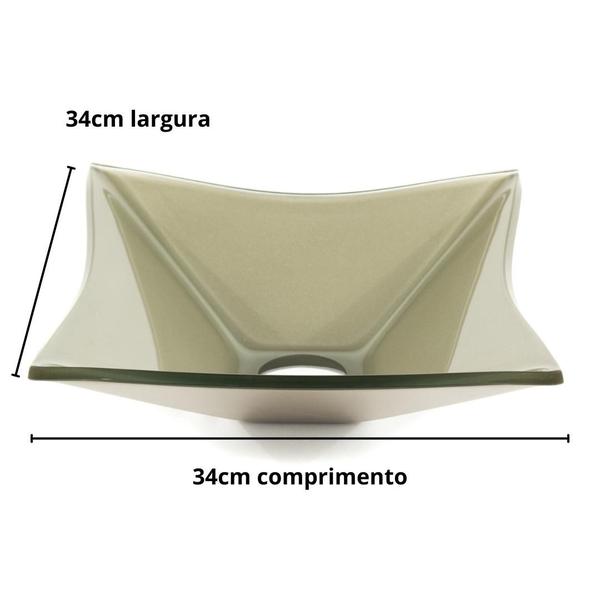 Imagem de Kit Cuba Vidro Quadrada 34cm Banheiros Lavabos + Torneira Link + Válvula Click+ Sifão Universal