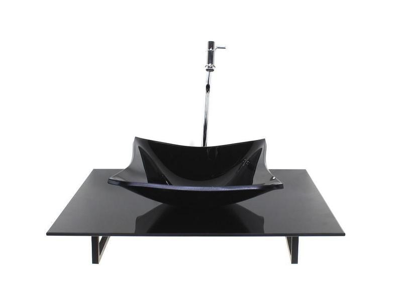 Kit Cuba Vidro Quadrada Tampo 60Cm Preto Full E Suporte - Cubas E Gabinetes Imagem de Kit Cuba Vidro Quadrada Tampo 60Cm Preto Full E Suporte