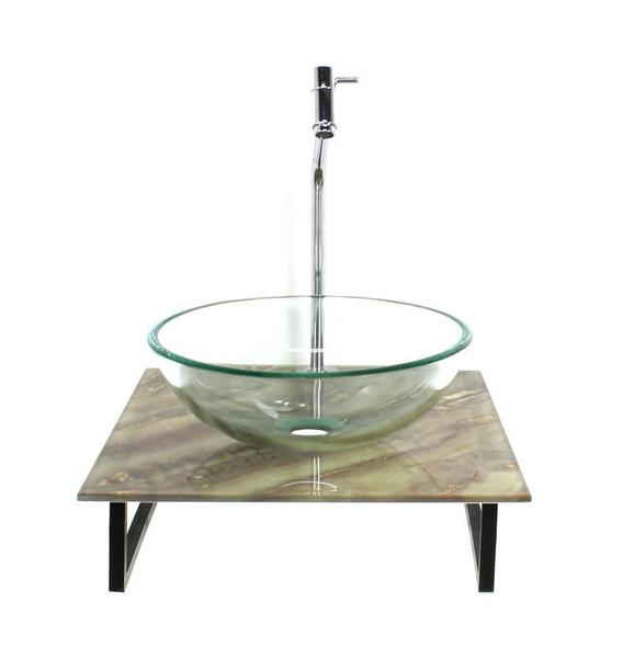 Kit Cuba Vidro Redonda 10Mm Incolor Tampo Vidro 40Cm X 40Cm - Cubas E Gabinetes Imagem de Kit Cuba Vidro Redonda 10Mm Incolor Tampo Vidro 40Cm X 40Cm