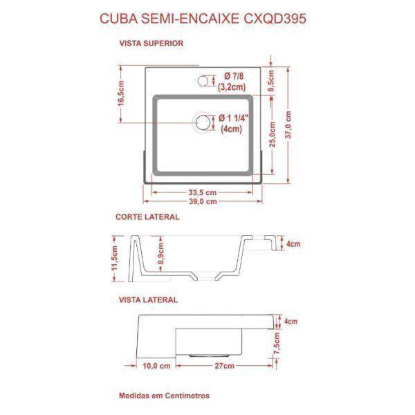 Imagem de Kit Cuba XQ395 Torneira Luxo 1195 Metal 1/4 Volta Compace