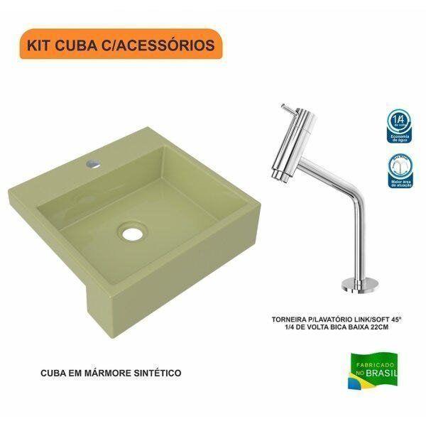 Imagem de Kit Cuba XQ395 Torneira Pratika 1060 Metal 1/4 Volta Compace