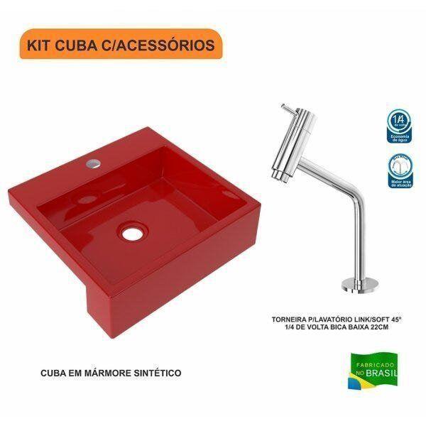 Imagem de Kit Cuba XQ395 Torneira Pratika 1060 Metal 1/4 Volta Compace