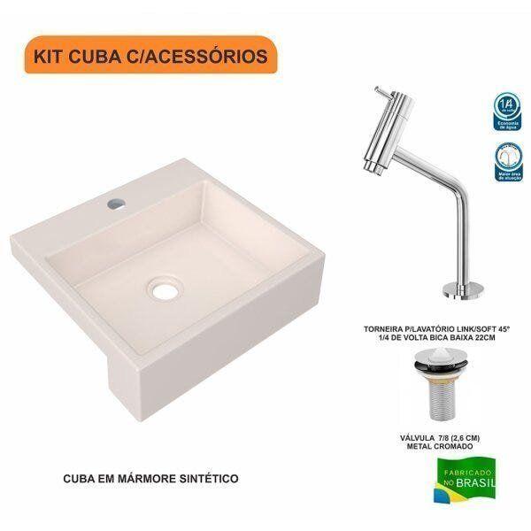 Imagem de Kit Cuba XQ395 Torneira Pratika 1060 Metal Válvula 1 Polegada Compace