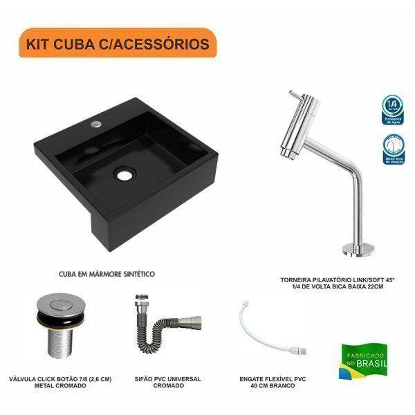 Imagem de Kit Cuba XQ395 Torneira Pratika 1060 Metal Válvula Click 1 Polegada B Sifão Cromado Flexível Compace